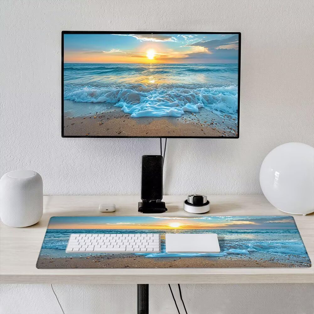 Podkładka pod mysz XXL Podkładka pod mysz na biurko 1800x900 mm poprawia precyzję i szybkość dzięki antypoślizgowej gumowej podstawie i zszytym krawędziom Trwała wygodna zabawa (Sunset Beach) xR8-680
