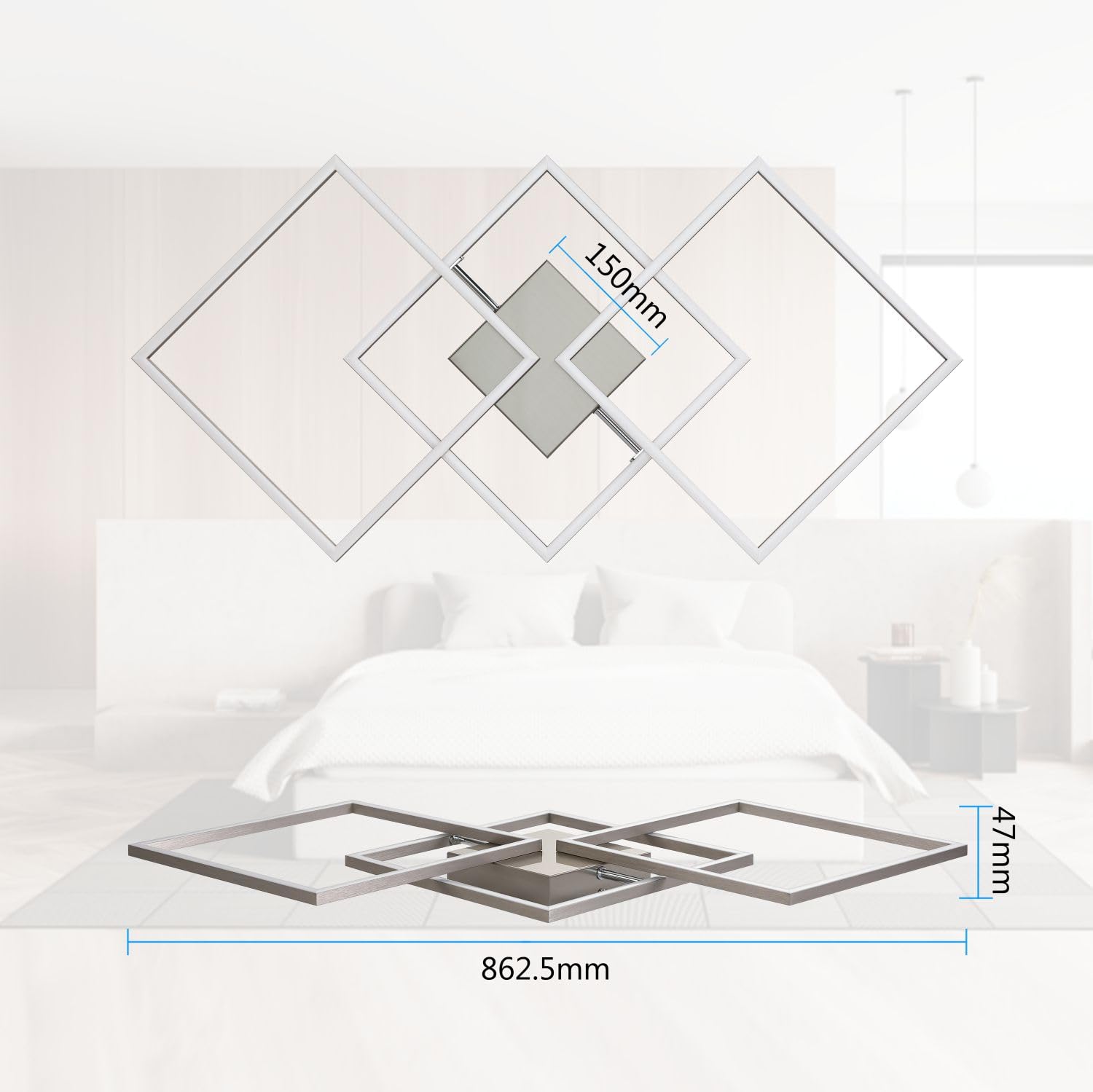 IMPTS LED Deckenleuchte Dimmbar Deckenlampe mit Fernbedienung Modern Wohnzimmerlampe Flurlampe 34W Metall Eckig Deckenbeleuchtung für Wohnzimmer Küche Schlafzimmer Flur Balkon