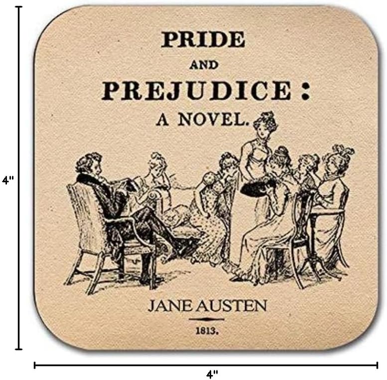 6 Coasters with Complete Novels of Jane Austen Six Coffee Mug Coasters with Complete Novels of Jane Austen's Book Designs. (Aged Paper) - Image 8