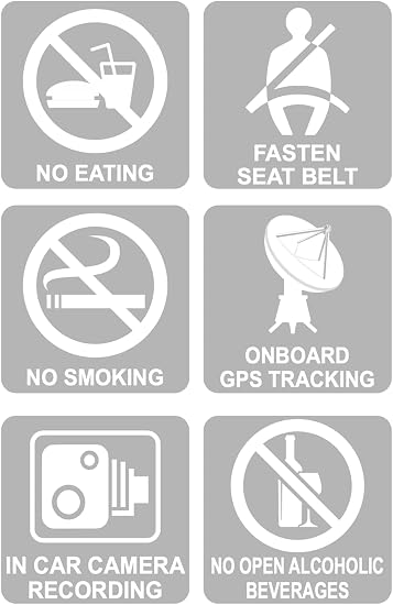 2x2 inch 6 types static cling 12 pcs 2 pcs each type vehicle camera dashcam seat belt reminder no smoking no eating onboard gps tracking vehicleswar