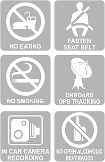 2x2 inch 6 Types Static Cling 12 PCS (2 PCS Each Type) Vehicle Camera Dashcam Seat Belt Reminder No Smoking No Eating Onboard GPS Tracking VehiclesWarning Decals Labels for Rideshare Taxi Drivers