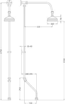Balterley Shower Riser Rail Kit, Round Showerhead with Swivel Spout Rigid Shower Riser Kit, Traditional Rigid Rail Risers for Bathroom Showers, Rails for Showerhead - 70 x 590 x 1750mm (Chrome)
