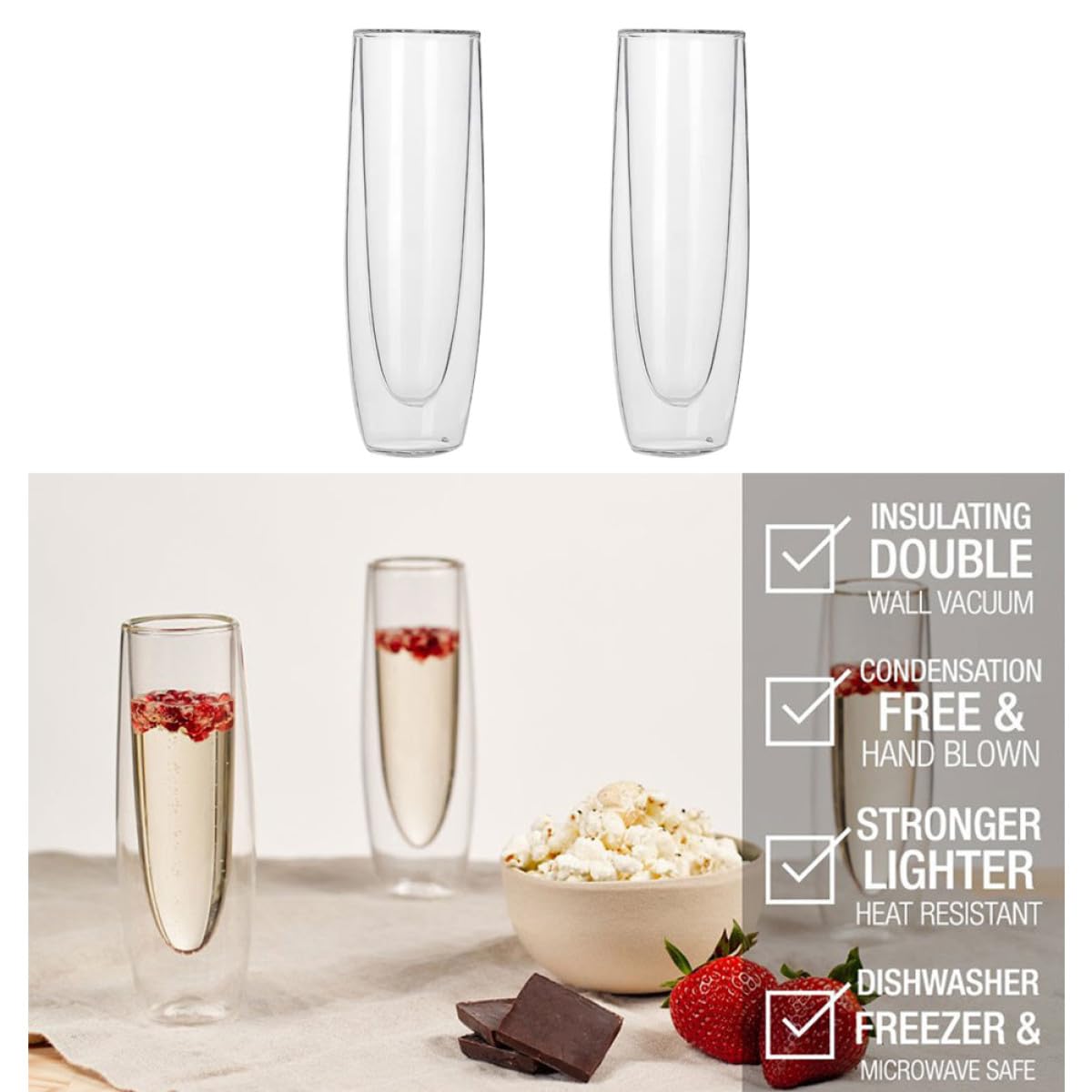 Cabilock 2 Piezas Copa de Vino de Doble Copa de Doble Capa para Pub Karaoke Bar Vaso