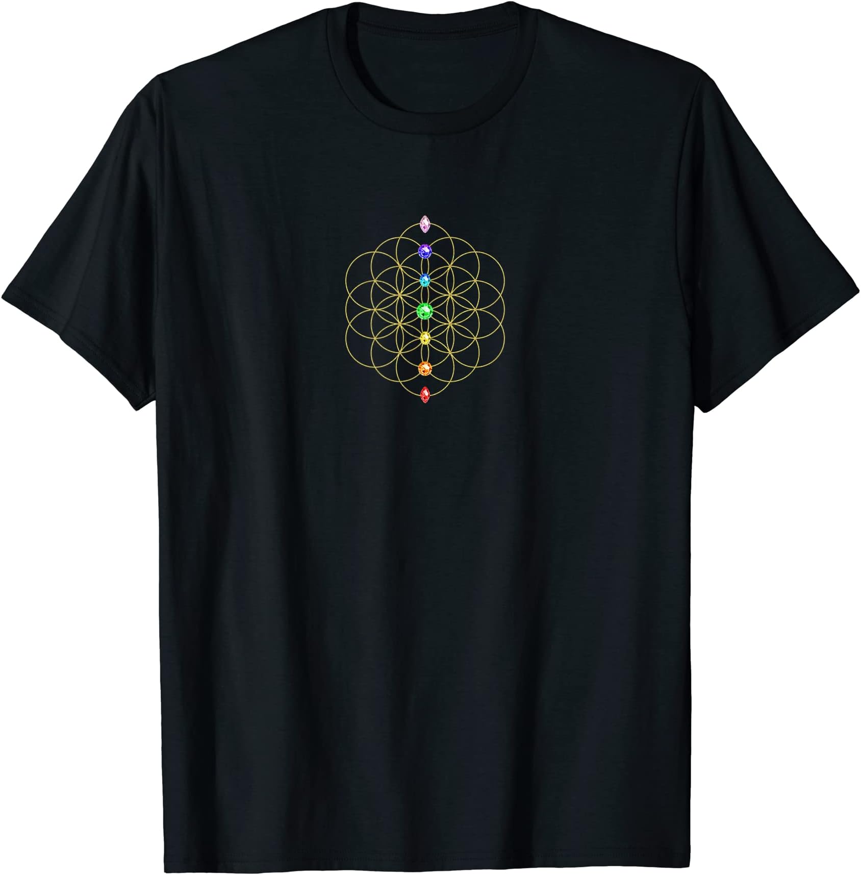 Yoga & Buddhismus by Anne MathiaszFlower of Life 7 Chakra Stones Holy Geometry Symbol T-Shirt