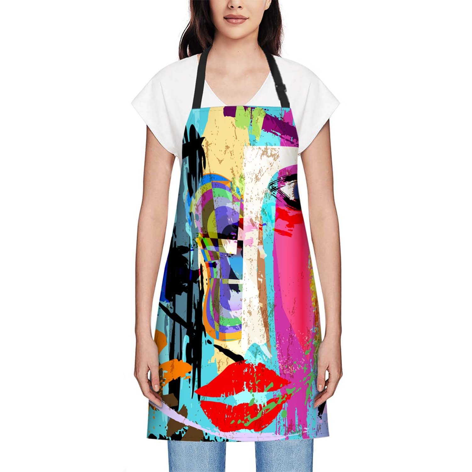 Smooffly Rainbow Face Apron Unisex Adjustable Bib Apron Cooking Kitchen Chef Women Men Aprons for Home Kitchen Restaurant,Coffee House,Shop,Garden - Image 2