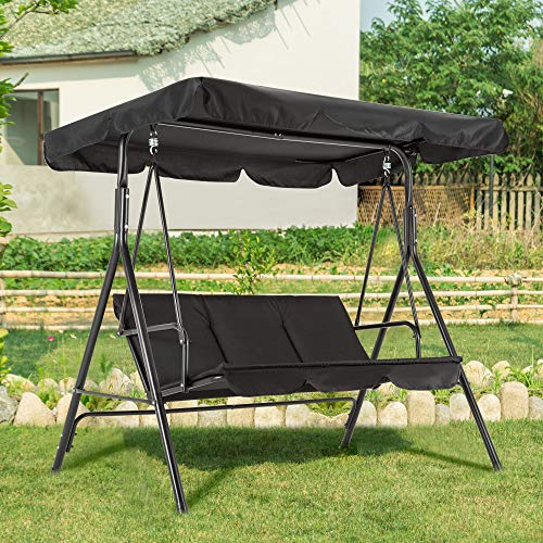 image for Mcombo 3-Person Outdoor Patio Swing Chair, Convertible Canopy Hanging 