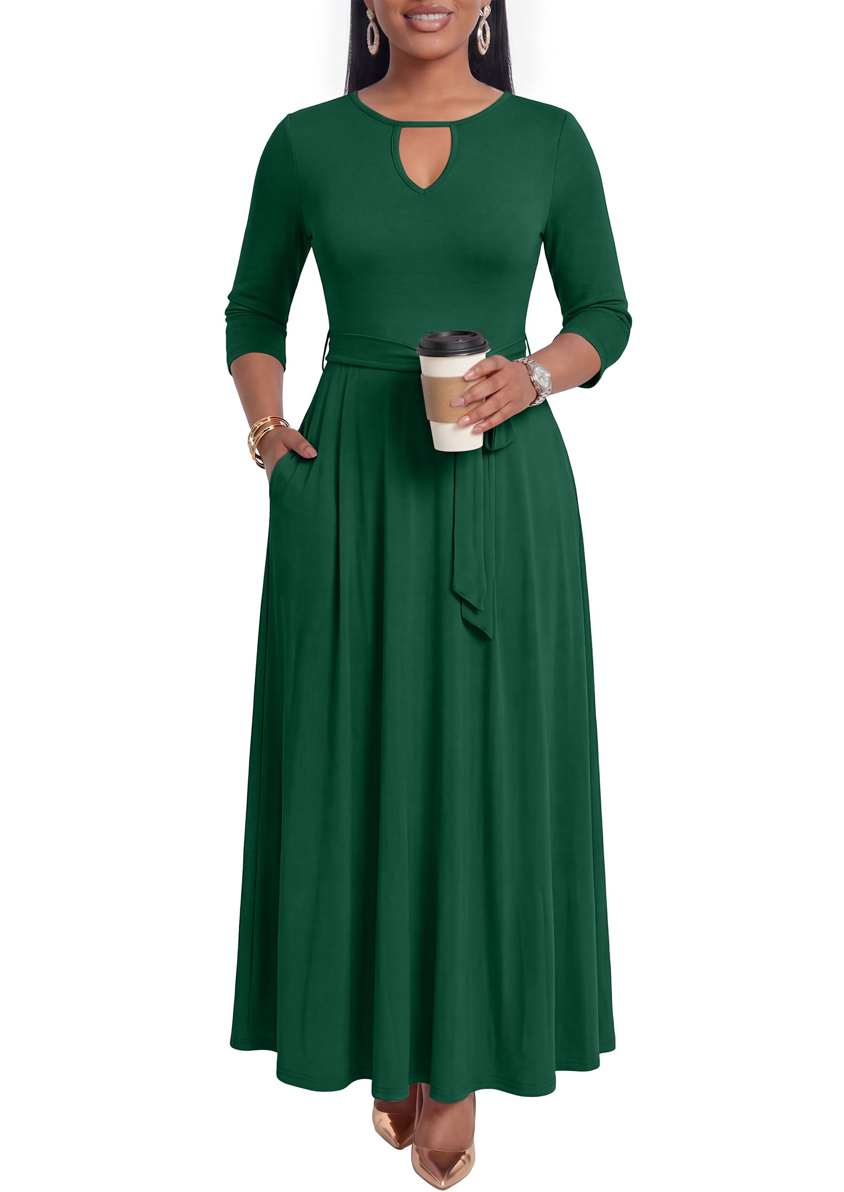 MarryUP Women 2025 Casual Loose Maxi Dress with Pockets V Neck Short Sleeve Tiered Long Summer Beach Swing Dresses