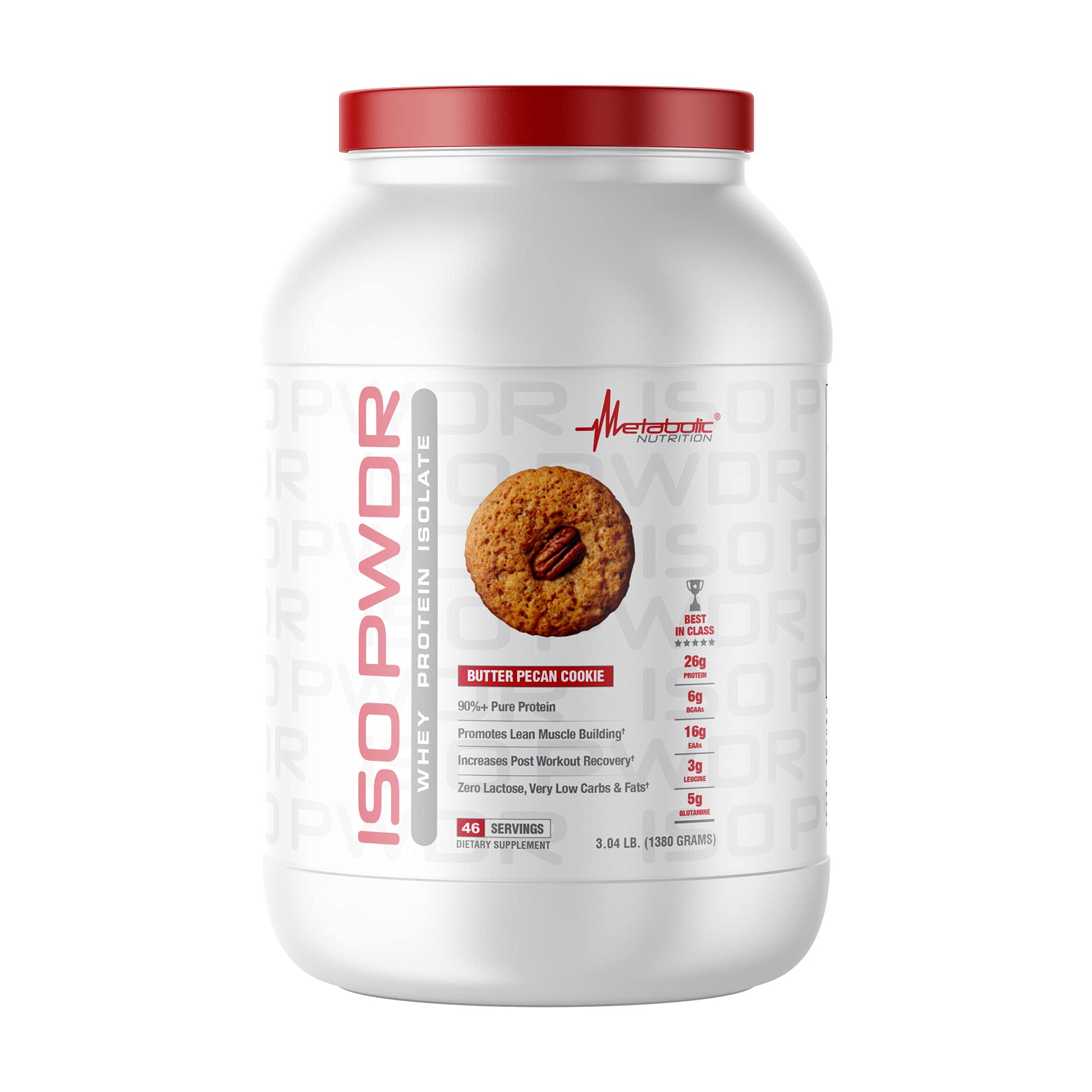 Metabolic Nutrition Whey Protein Isolate ISO PWDR Butter Pecan Cookie, 3.04lb, 23 Servings, 26g Protein, Fast Digesting, Zero Carbs, Delicious Flavor, Very Low Carbs & Fat, Zero Lactose