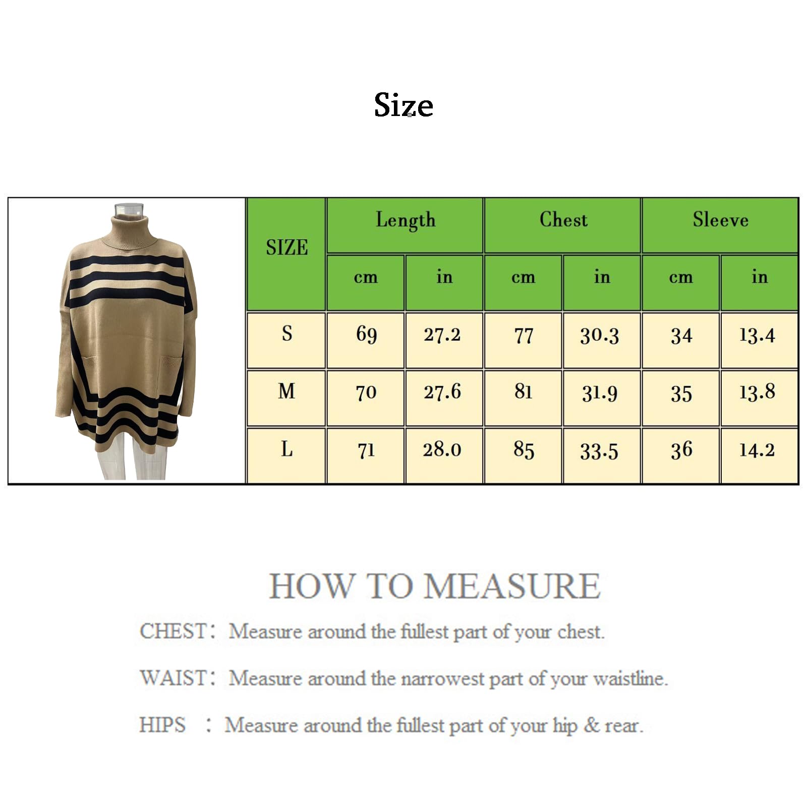 Dzianinowe Swetry Ponczo dla Kobiet Jesień Zima Pasiasty Golf Sweter Nietoperzowe RęKawy Oversize Sweter