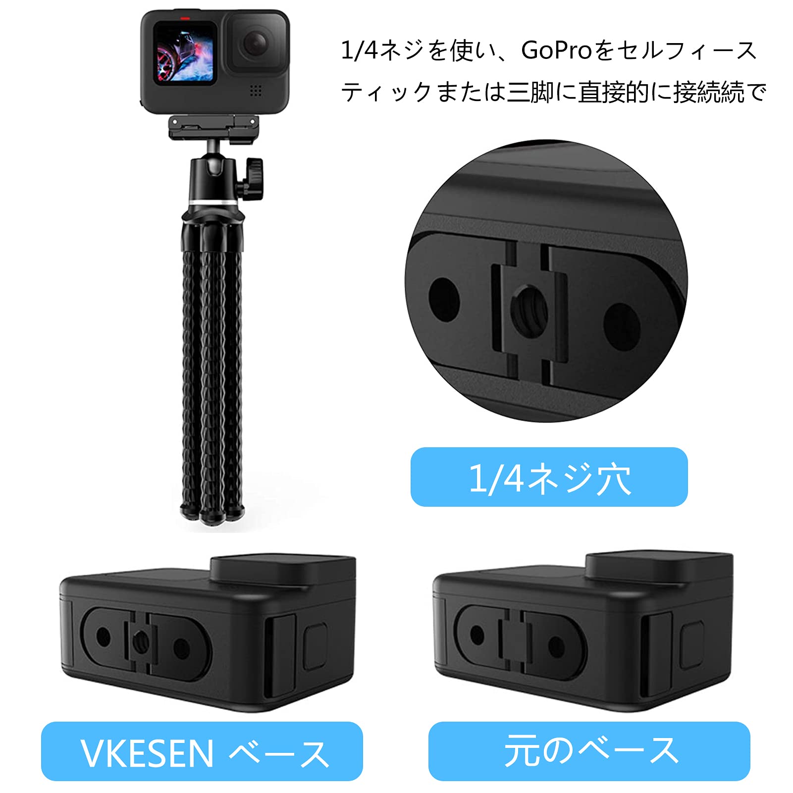 Amazon | VKESEN Hero11/10/9/8/Max交換用折り畳み式ベースマウント,1 