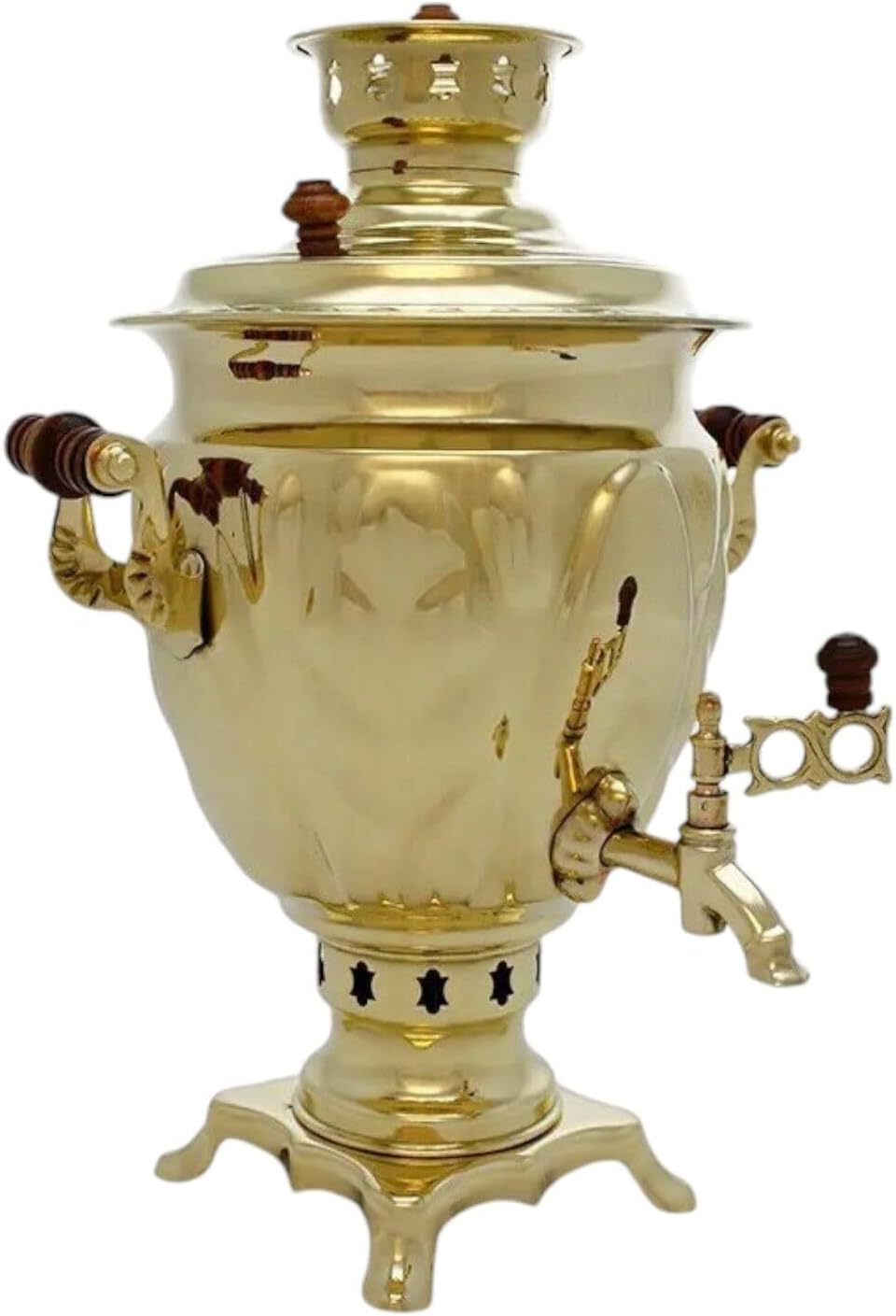 Acorn Wood-Burning Samovar 2.7 Qt (2.5 L) Brass Tea Maker, Camping Hiking Hunting Outdoor Tea Kettle, Tin Coated Wood-Fired Coal Samovar (Gold)