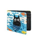 Coldinair Cartoon Black Cat Fish Kids Wallet,Little Boys Wallet for Kids,Leather Bifold Wallet Credit Card Cash Id Holder Slim Rfid Blocking Coin Purse