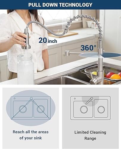 Miniatura 7 de APPASO SUS304 - Grifo de cocina con dispensador de jabón, grifo de cocina desplegable comercial de una sola manija de arco alto para fregadero de