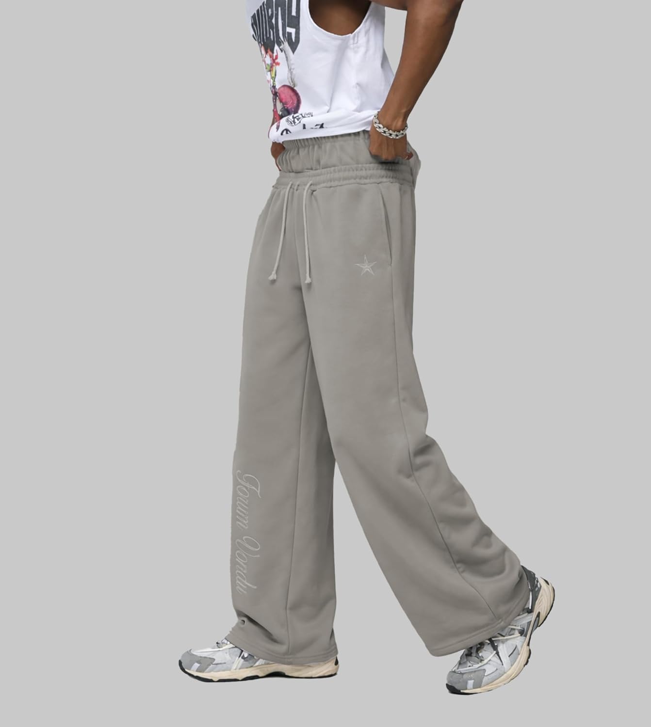 Baggy Sweatpants Elastic Double Waisted Wide Leg Sweatpants for Men Baggy Y2K Loose Pants with Pockets
