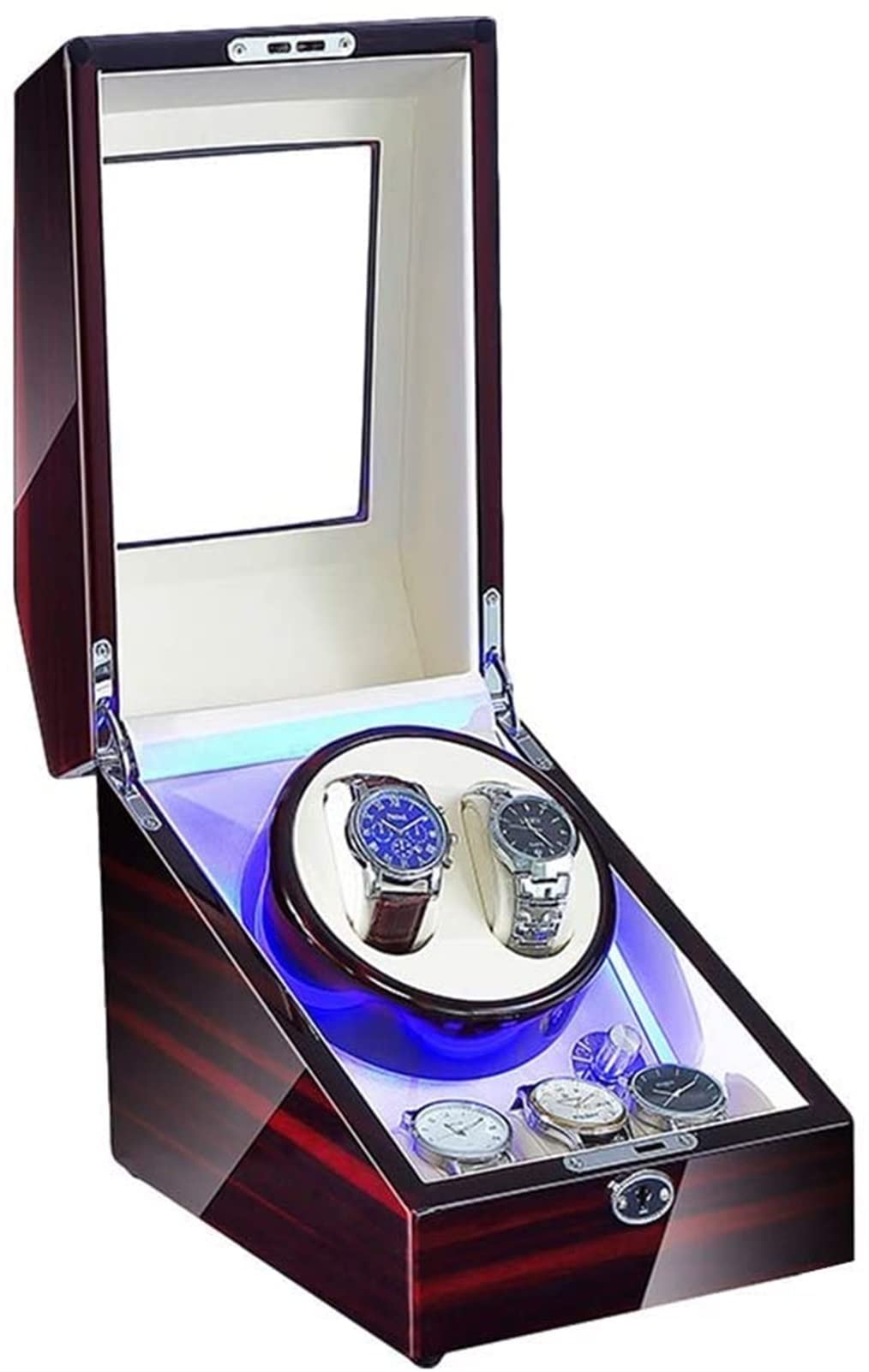 Enrollador de relojes para 2 automáticos con acabado en pintura brillante y estuche superior