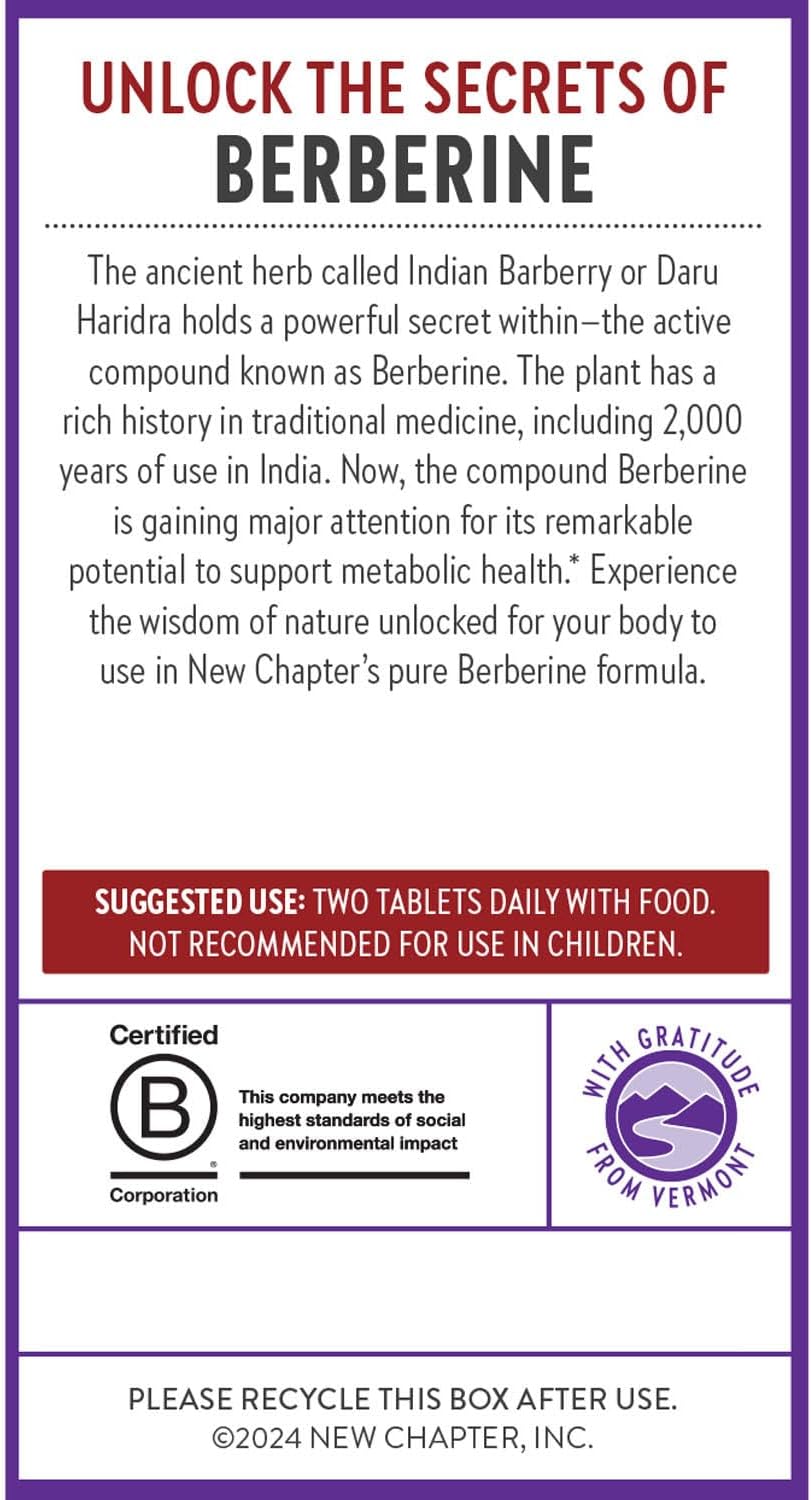New Chapter Berberine Supplement - Super-Potent Berberine 1000 mg, 30x Concentrated Indian Barberry Extract to Support Metabolic Health + Heart Health + Glucose Support, Vegan, Gluten Free, 60 Count - Image 7