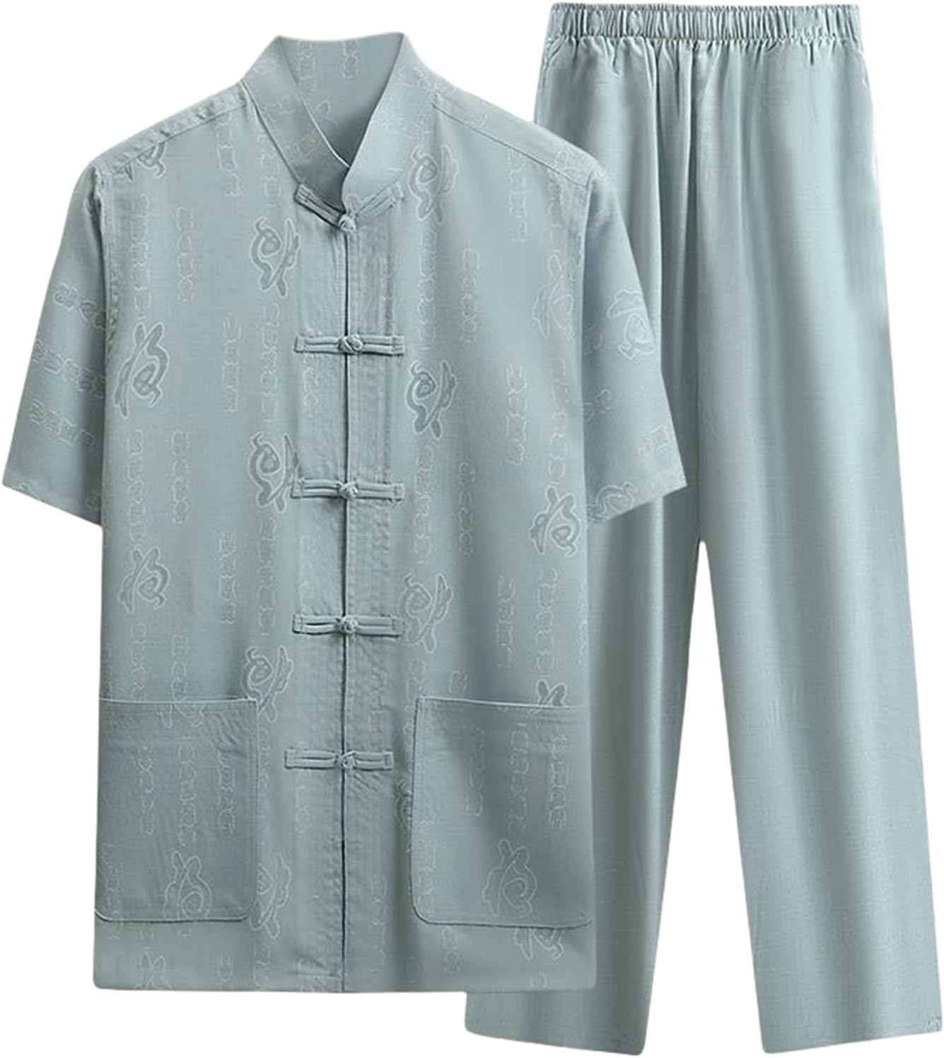 Men's Summer Tang Suit Cotton Linen Chinese Style Short Sleeve Thin Set