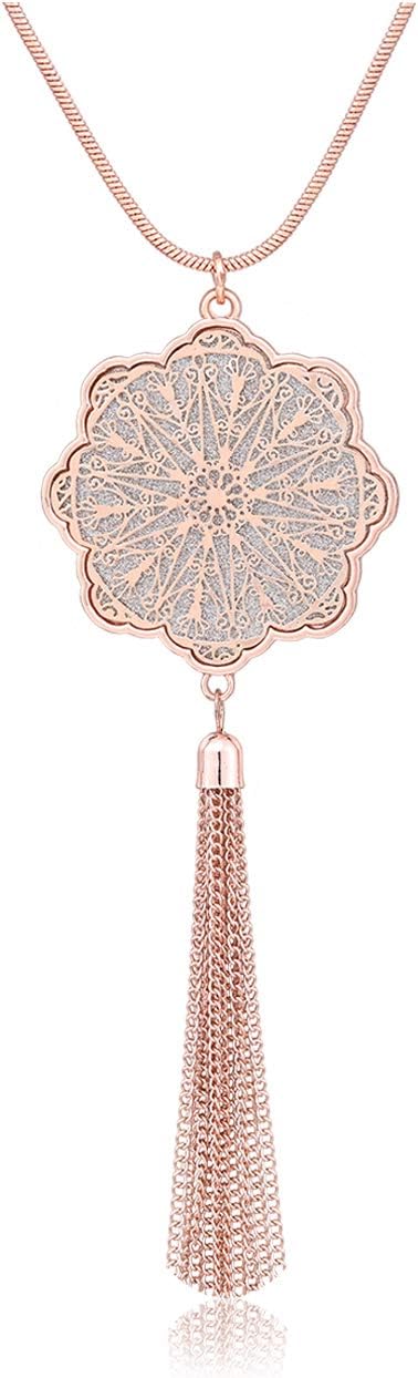 Long Necklaces For Woman Disk Circle Pendant Necklaces Tassel Fringe Necklace Set Statement Pendant