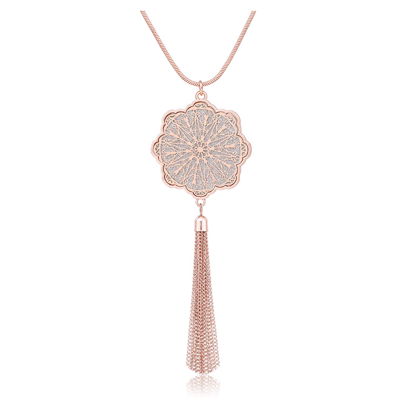 Long Necklaces For Woman Disk Circle Pendant Necklaces Tassel Fringe Necklace Set Statement Pendant