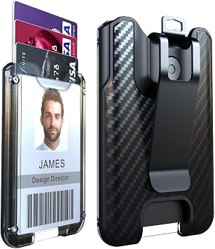 LIUGX Badge Holder with Metal Clip, Carbon Fiber-Texture, Hold 4 Cards