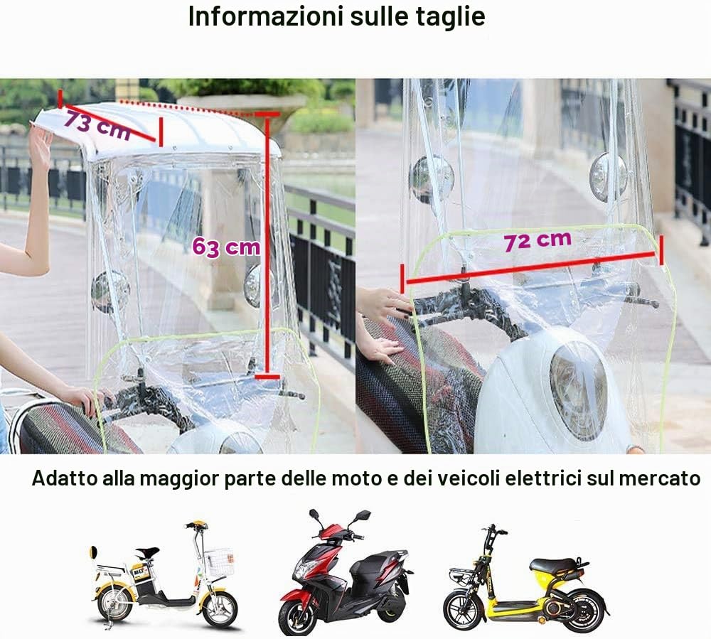 Copertura Parasole per Moto elettrica, Copertura Parasole Universale per Moto elettrica, Copertura Antipioggia per Scooter, tettuccio Trasparente per Moto, tettuccio Parasole