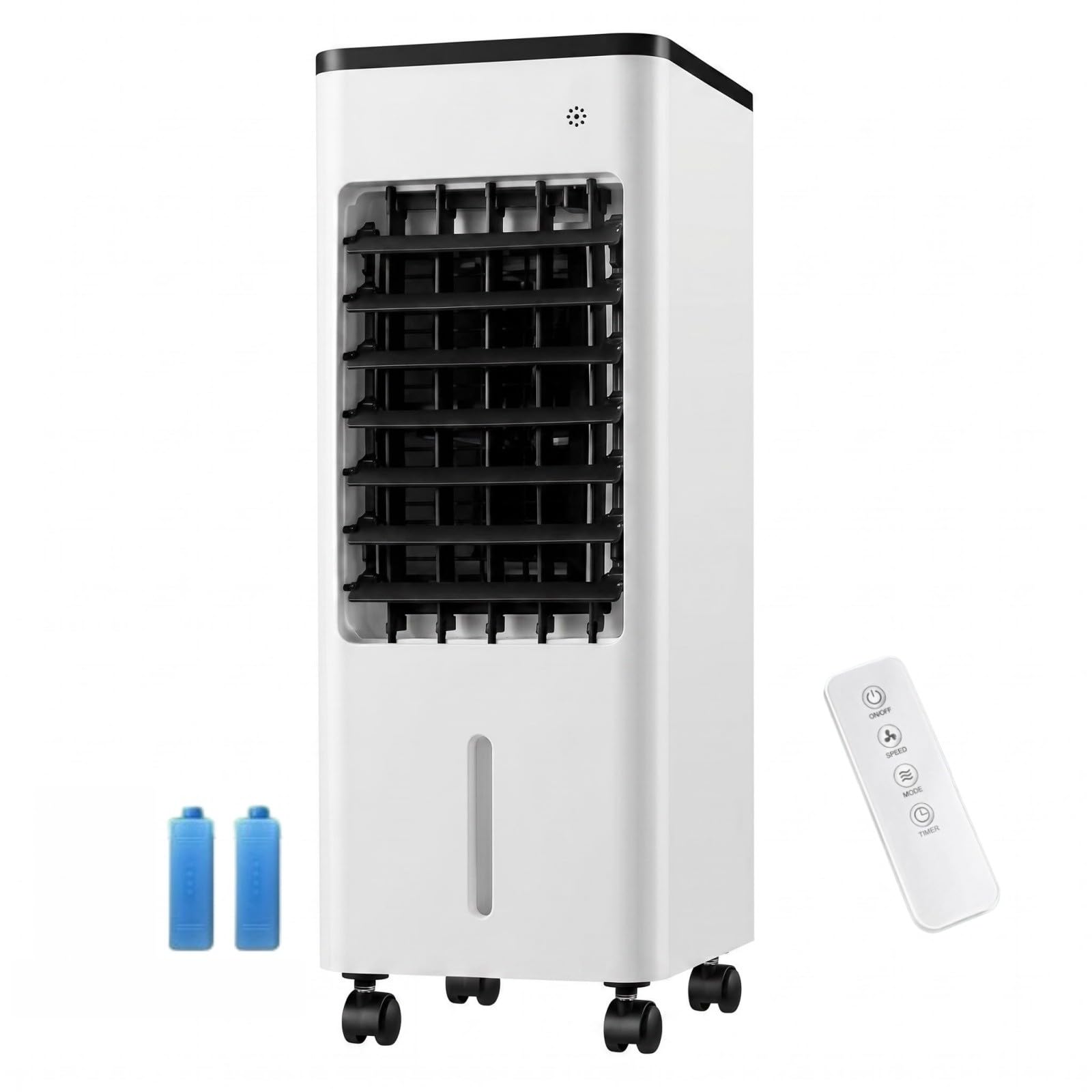 Climatiseur Évaporatif Mobile, Rafraîchisseur d'Air Silencieux 4 en 1, humidifier, Ionisé et Ventilateur, 3 Vitesses, 3 Modes, Réservoir 6L, Minuterie 7.5 h, Télécommande (Noir)