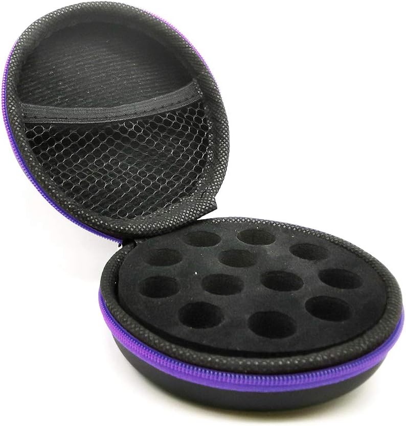 Glass Bottle Bundle Essential Oils Case Hard Round Carrying Case Storage Bag for 1ML 2ML Roller Bottles Oil Vial Bottles (12 Holes Purple)