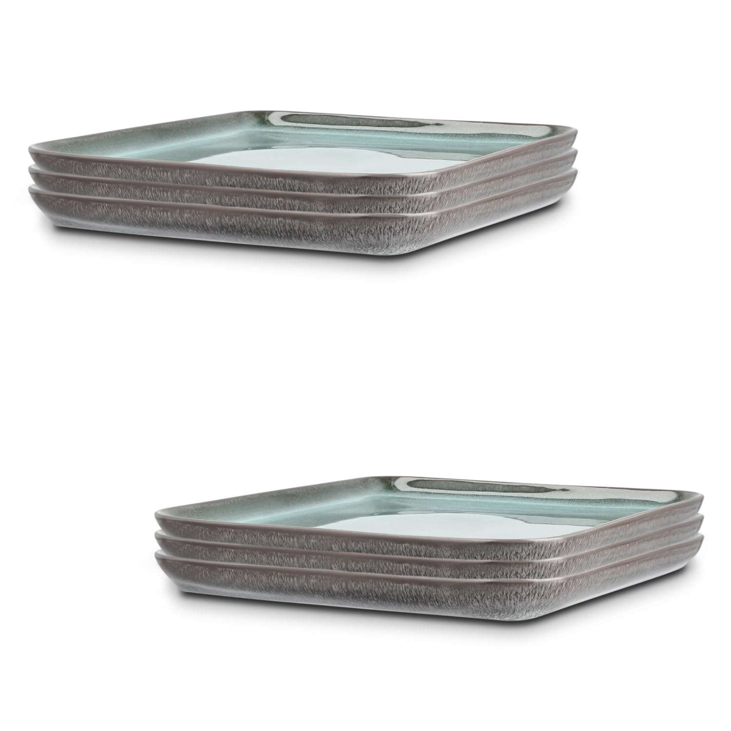 Peill+Putzler Germany 6er-Set Speiseteller in grün aus Steinzeug, eckige Teller 25x25cm für 6 Personen, spülmaschinenfest & mikrowellengeeignet, jedes Teil ein Unikat Küche, Haushalt & Wohnen