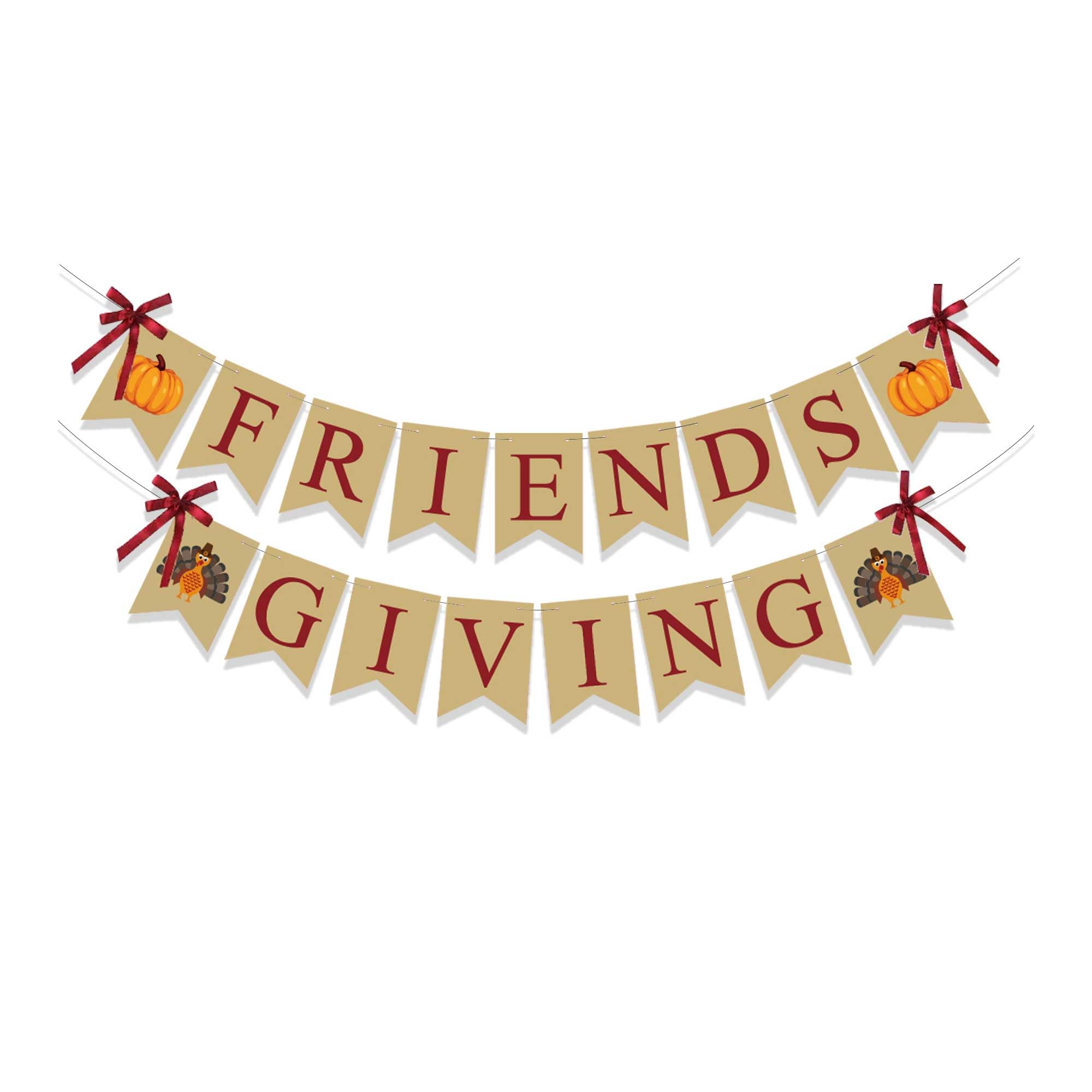 KatchOn Gold Glitter Happy Friendsgiving Banner – 10 Ft Pre-Strung Fall Decor