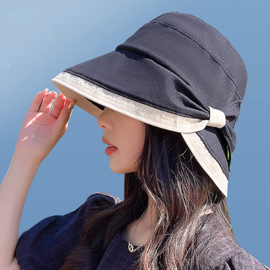 Sombreros de Verano para Mujer Pajarita Protección Solar Sombrilla Plegable Sombrero de Playa de ala Ancha Sombrero para el Sol al Aire Libre Visera (Color : A, Size : 55-59cm) (B 6 3/4)