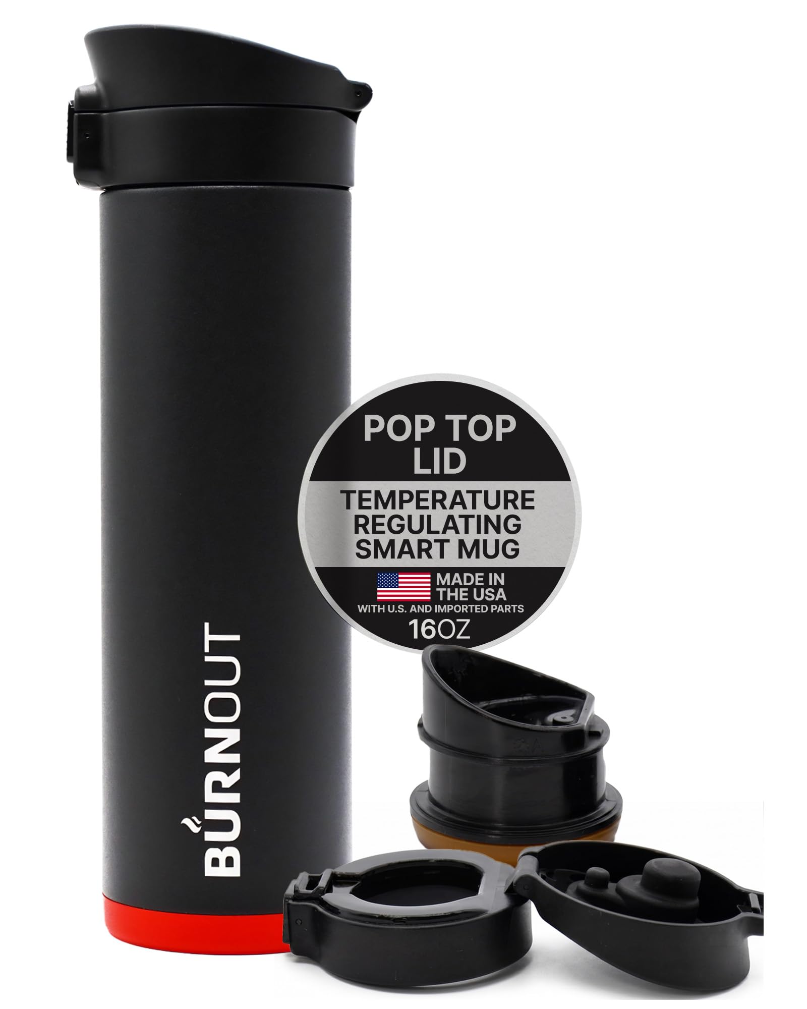 BURNOUT Temperature Regulating 16 oz Smart Mug with New Pop Top Lid Black