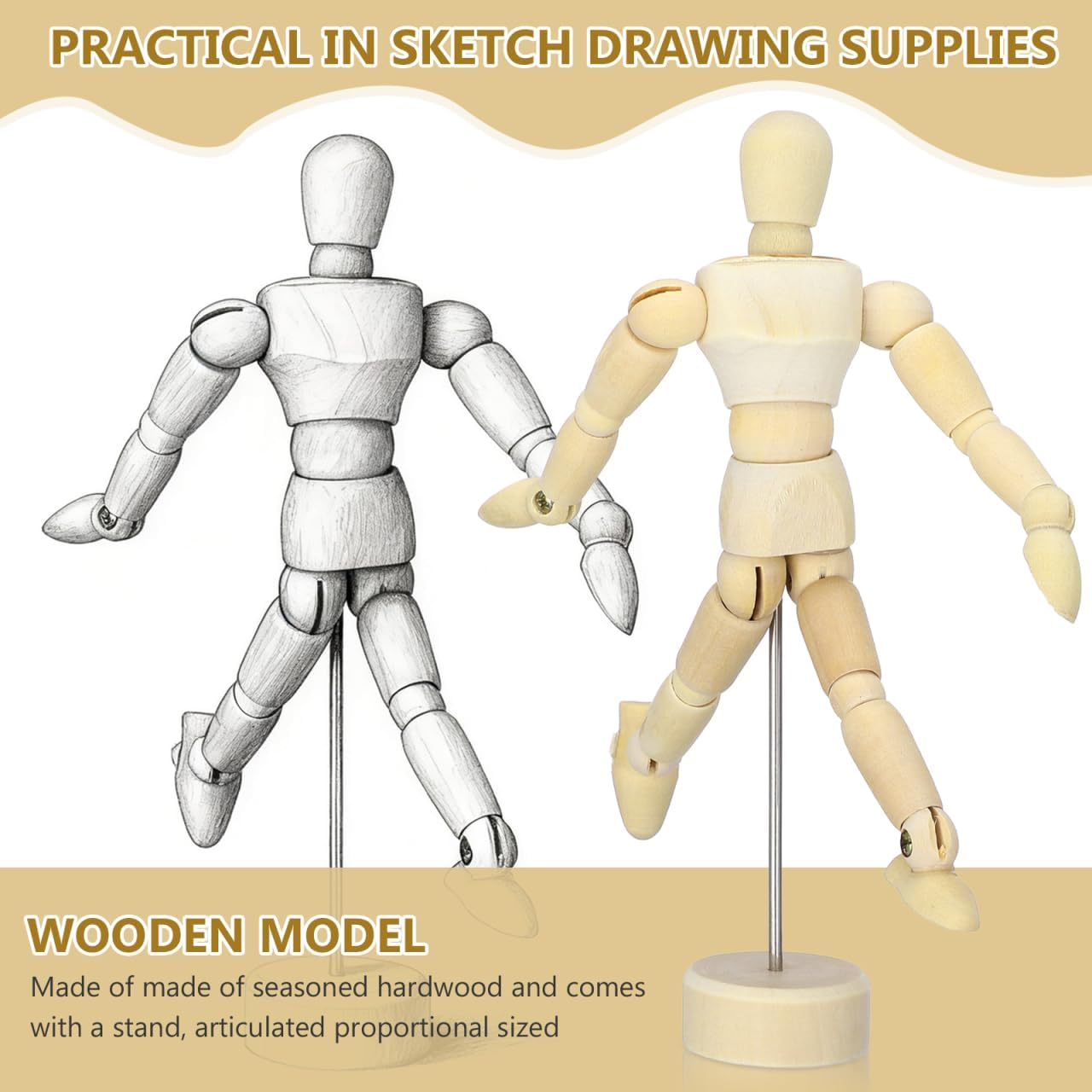 DOITOOL 12 Pcs Art Mannequin Figure, 5.3 Inch Wooden Mannequin for Drawing, Marionette Flexible Drawing Manikin Poseable Human Model for Artist Mini Dummy Desktop Decor