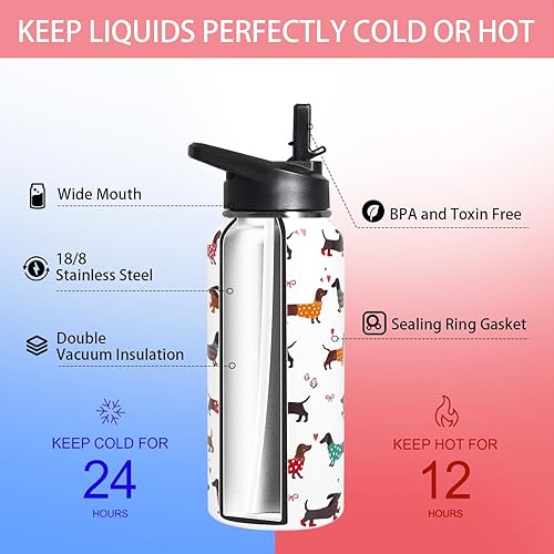 Miniatura 4 de Botella de agua deportiva de acero inoxidable aislada de 32 onzas con popote, senderismo, ciclismo, gimnasio, regalos para perros para mujeres