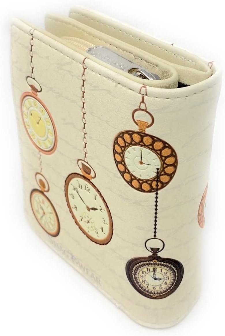 Shag Wear Pocket Watch and Rabbit Small Women’s Wallet, Vegan Faux Leather Bifold with Card Slots, ID Window and Compact Snap Closure in Beige 4.5" - Image 2