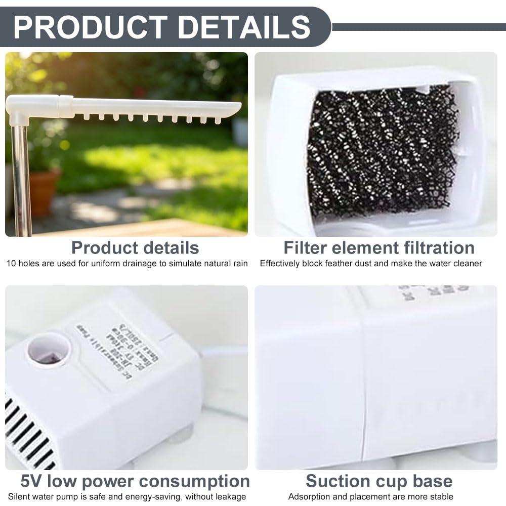 Vogeldusche Wellensittich, Automatische Vogel Dusche mit Wasserzirkulation, Elektrisches Vogelbad für Sittiche, Nymphensittich & Papageien, Vogel Badehaus Badewanne für Käfig, Grau