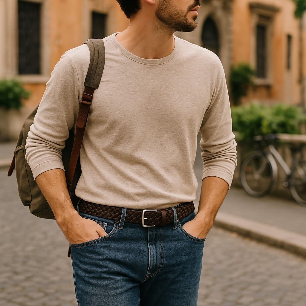 F&L CLASSIC Leather Braided Belts for Men - Mens Casual Woven Leather Belt for Dress Pants - Image 6