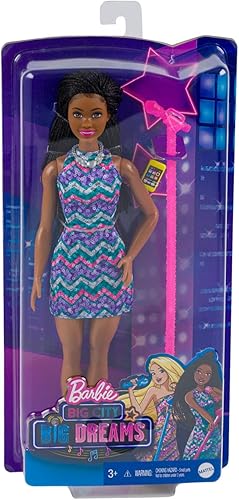 Barbie: Big City, Big Dreams Barbie "Brooklyn" Roberts Doll (11.5 pulgadas, morena con trenzas) y micrófono y accesorio, regalo para niños de 3 a 7