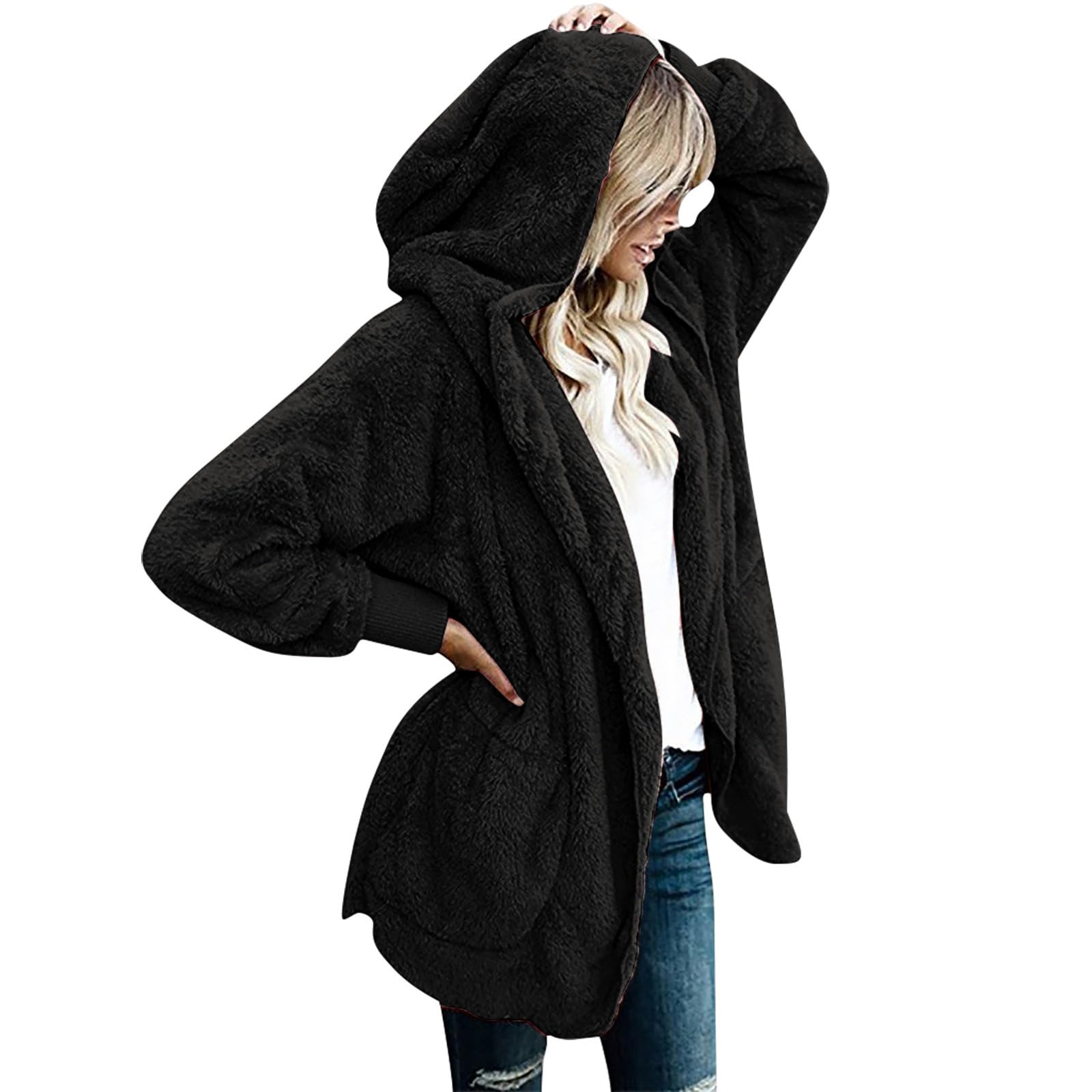 Teddy Fleecejacke Damen Mit Kapuze - Warme Sherpa Jacke Für Winter