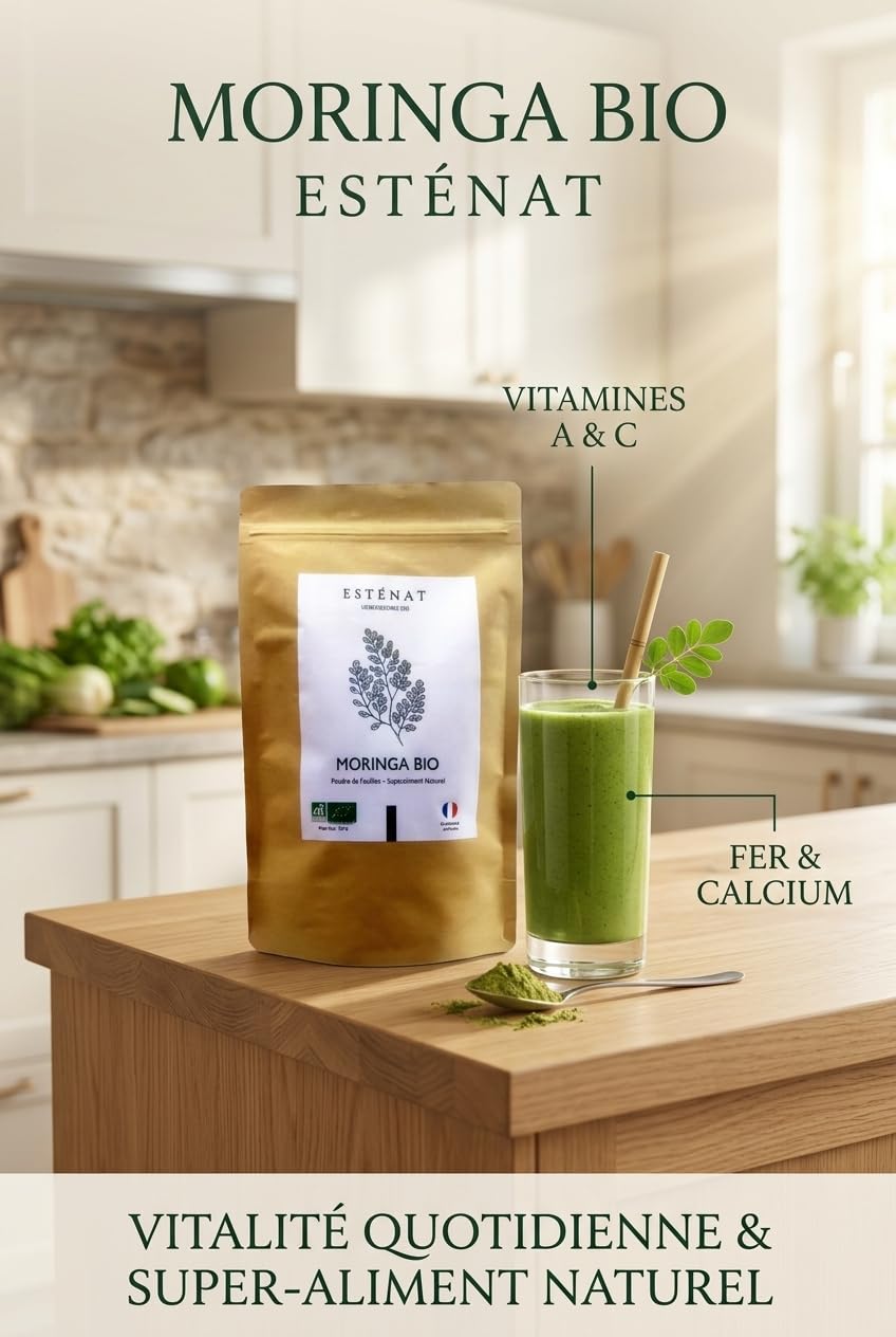 Polvo de Moringa BIO 150 g Superalimento verde puro rico en vitaminas A hierro zinc calcio