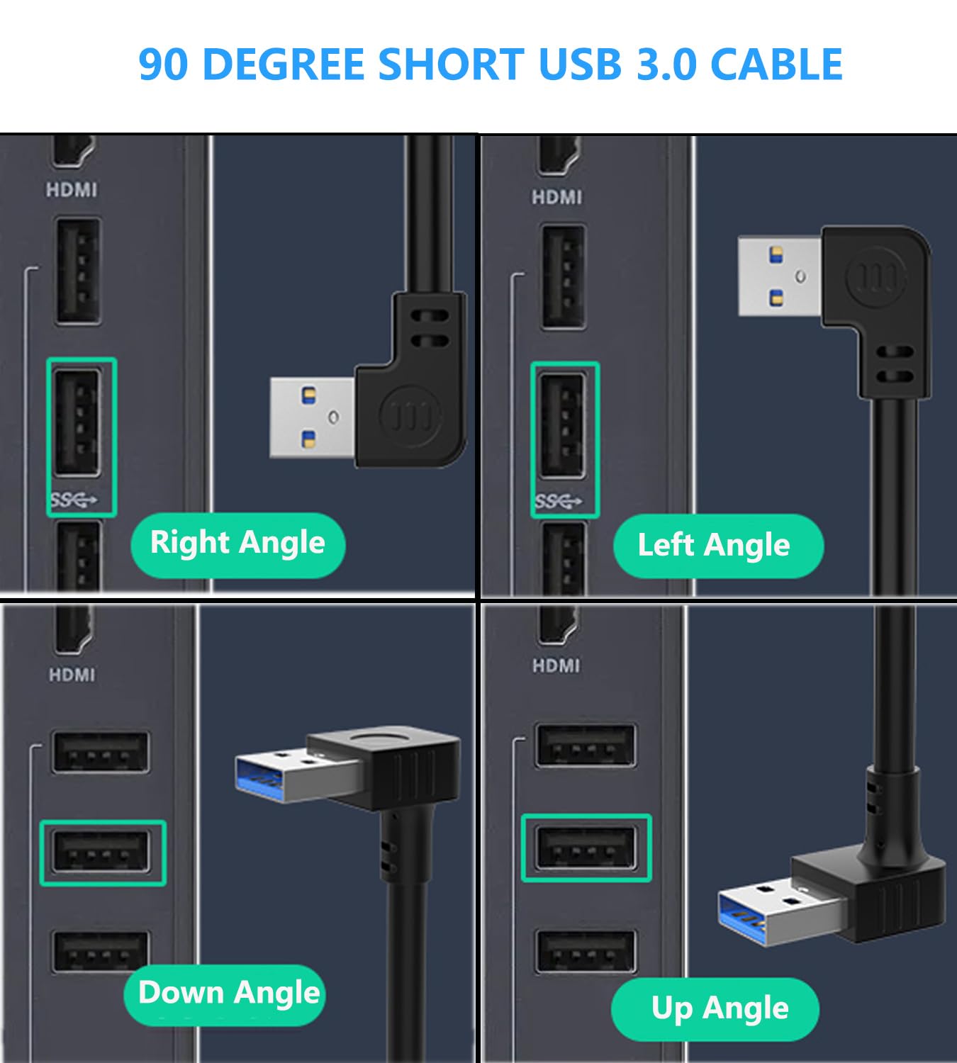 90 Grad USB 3.0 Kabel Kurz – 2 Stück (links & Rechts) Mit 5 Gbit/s, Für Maus, Tastatur & Festplatten