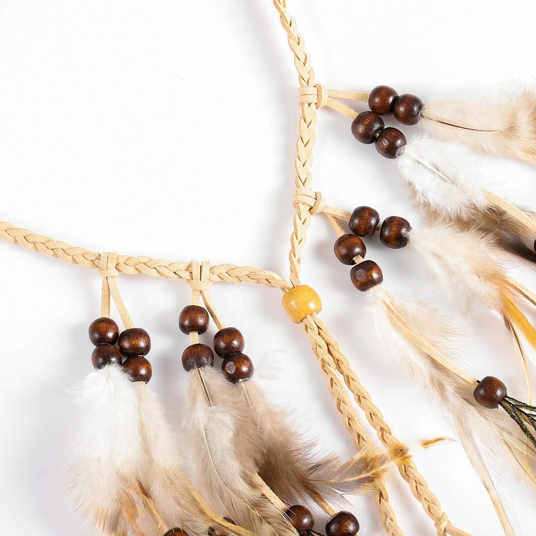 Miniatura 2 de Aceorna Boho diademas de plumas de pavo real diadema precio, borlas banda de pelo ajustable hecha a mano cuerda pieza de pelo decorativa disfraz