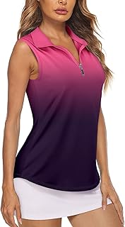 Women's Sleeveless Golf Tennis Polo Shirts Zip Up Dry Fit Workout Tank Tops Athletic Shirt