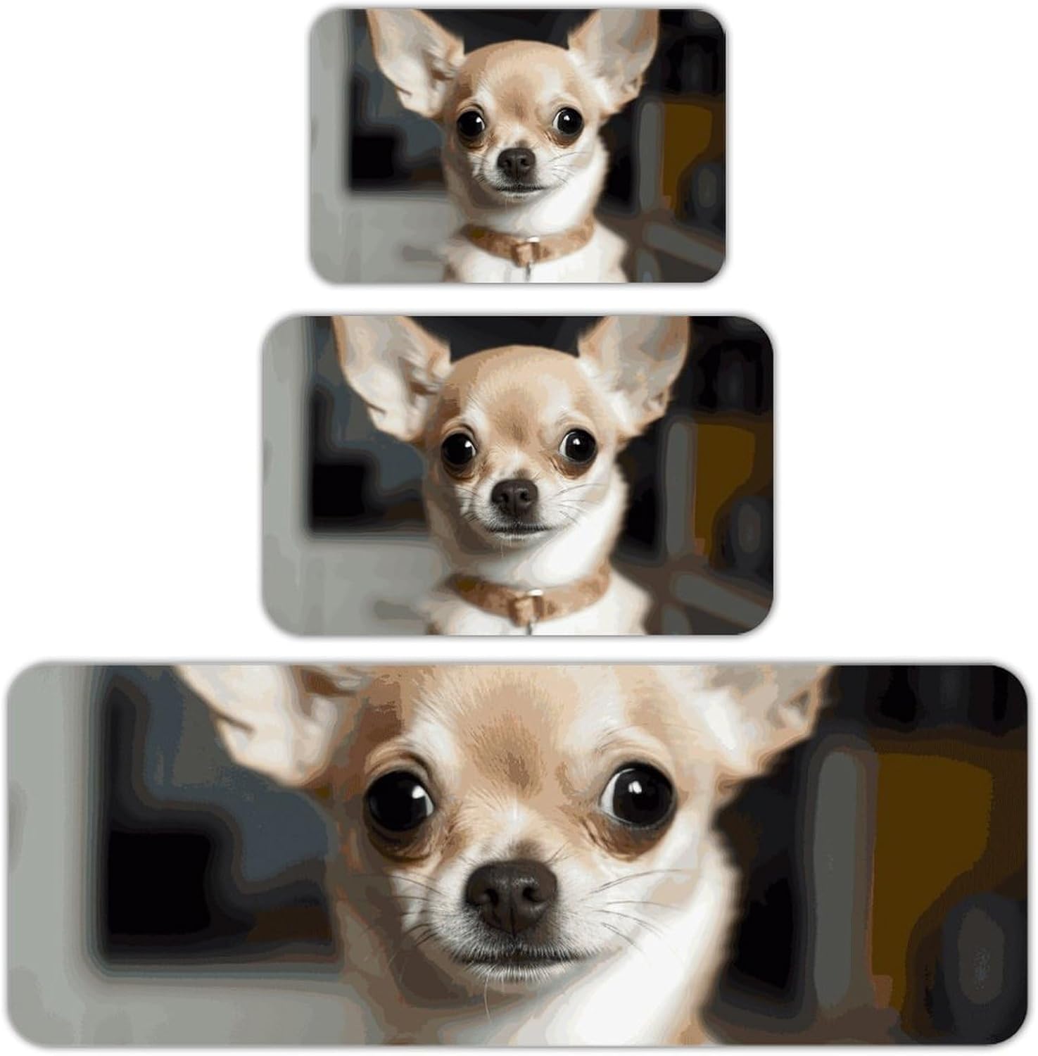Cute Chihuahua Kitchen Mats for Floor 3 Pcs Kitchen Rugs