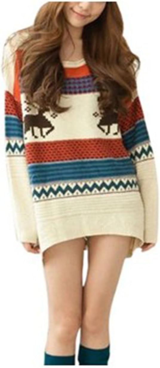 women's Fawn Colored Stripe Loose Xmas Sweaters One Size Beige