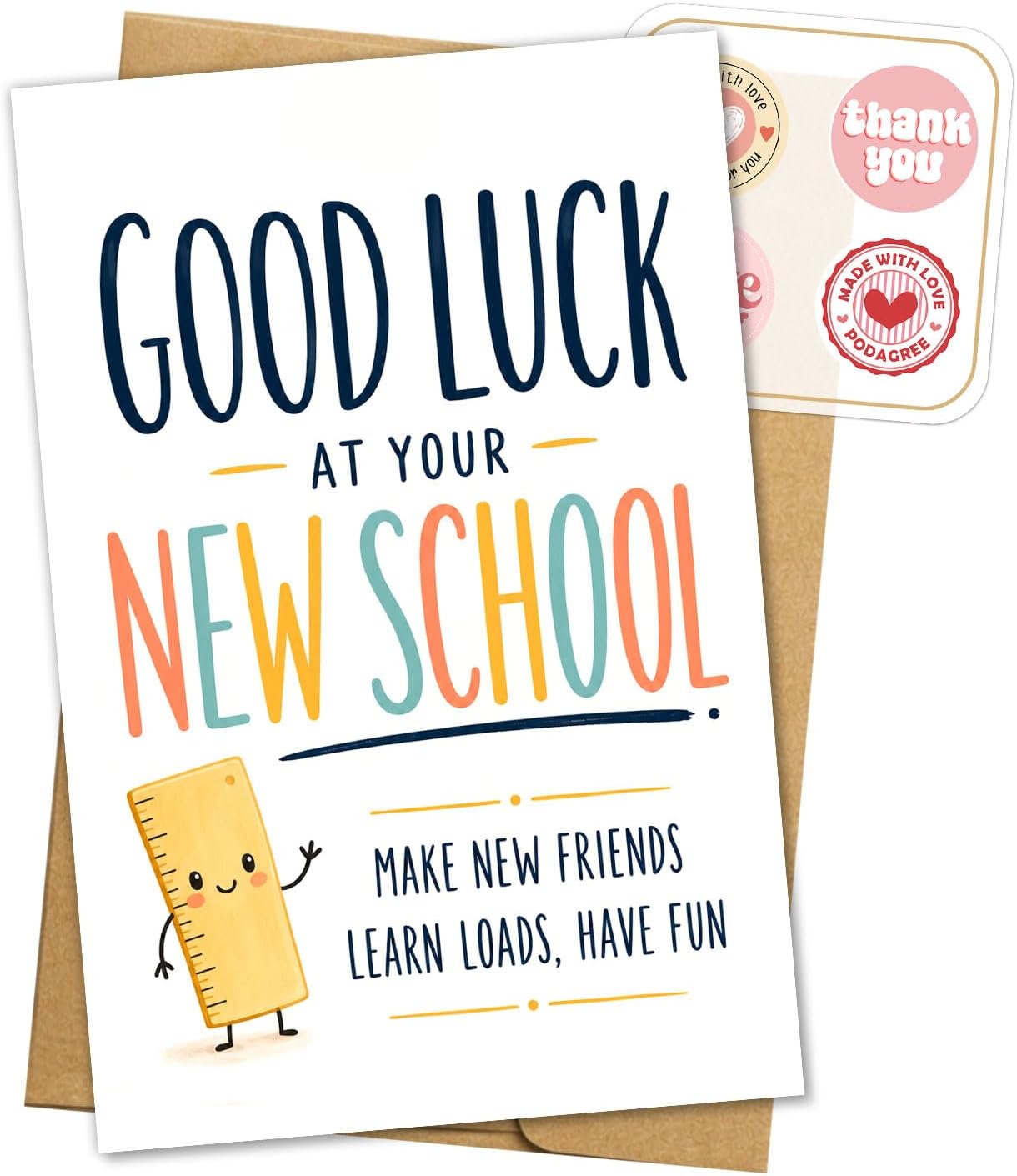Good Luck at Your New School Inspirational Back to School Card Welcome First Day of School Year Gift for Girls Boys Students Card Gifts Encourage Supplies Grade Class Greeting Cards 5.3''x8