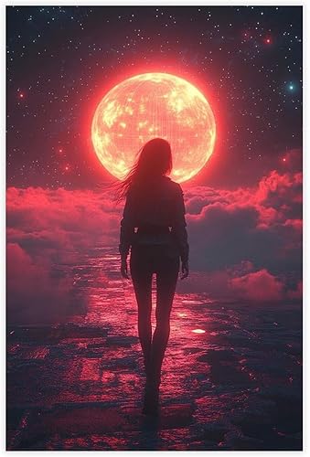 ZMLIS Retro Futuristic Poster Vaporwave Grid Girl Wall Print 80s Nostalgic Digital Aesthetic Art Canvas Wall Art Print Poster For Home School