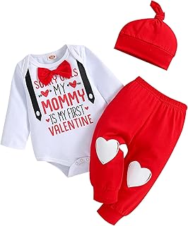 ZZLBUF Baby,Clothing,Baby Boys 0-24m,Outfits & Clothing Sets ZZLBUF Infant Baby Boy 1st Valentine's Day Outfits Long Sleeve Romper Top Bodysuit Pants Hat 3Pcs Clothes Set