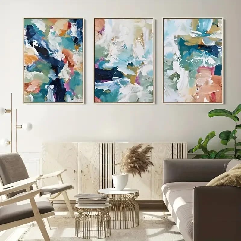 Lienzo impreso con pinceladas abstractas multicolores 50x70cm para pared de oficina y dormitorio