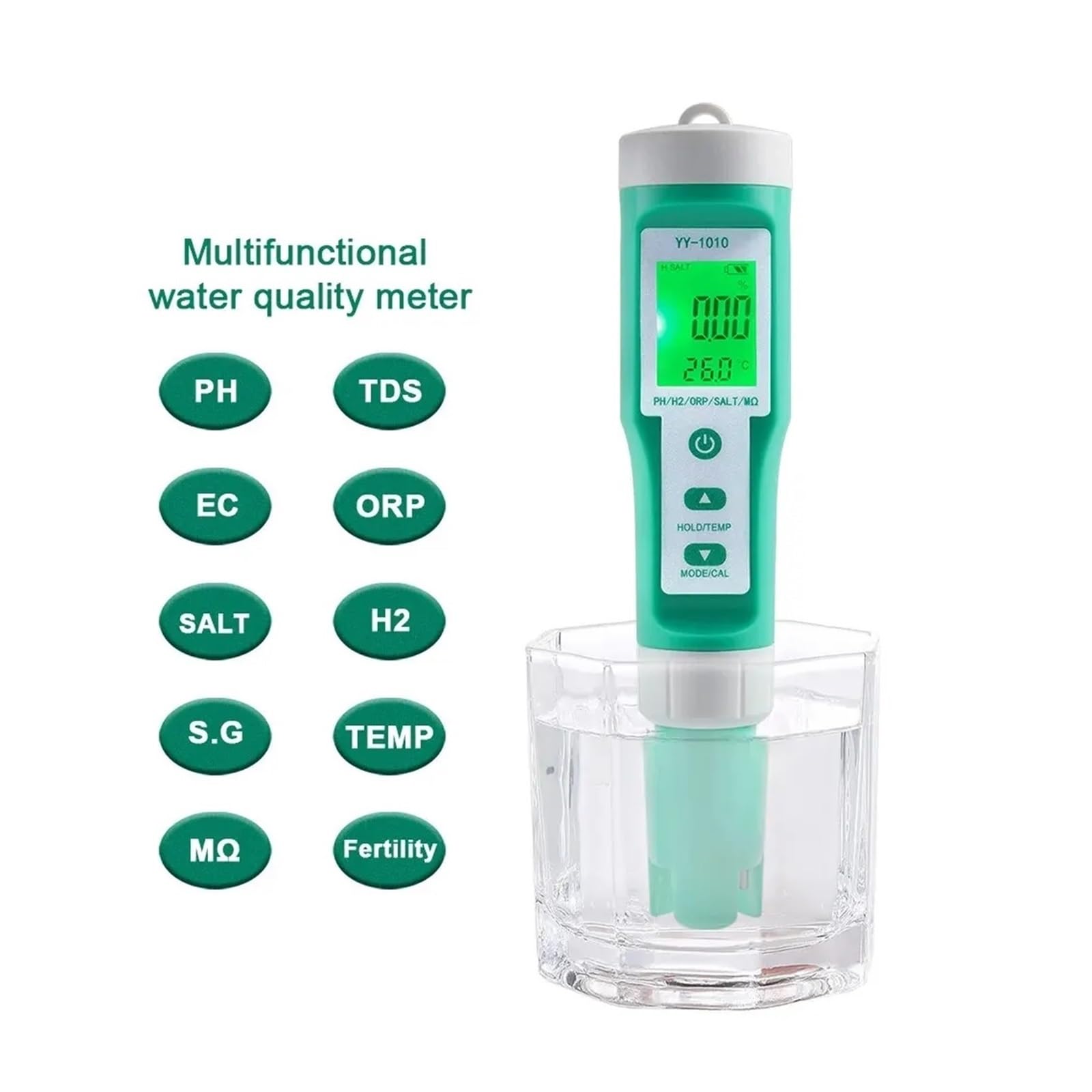 Monitor multiparámetro de calidad del agua TDS EC PH salinidad ORP H2 TEMP Tester for acuarios, estanques y piscinas(C- 600A)