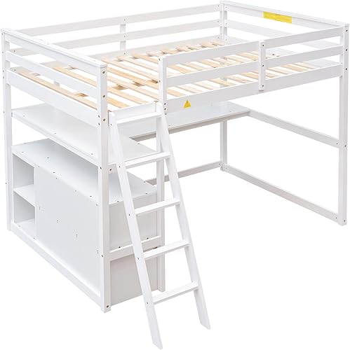 Miniatura 77 de Cama alta funcional tamaño individual con 2 cajones y 2 armarios, base de cama de madera maciza con barandilla de seguridad y escalera de